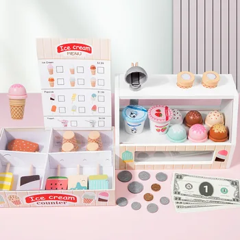 Магазин за детски дървен моделиране на домашен сладолед, магазин за моделиране на детски ролеви игри, забавни играчки, подаръци за момичета