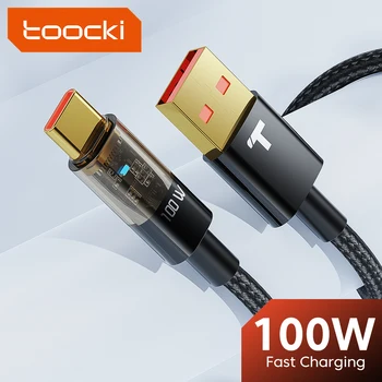 Tooki 6A C USB Кабел Type C за Huawei, Xiaomi Samsung 100 W, тел за бързо зареждане, Прозрачен кабел Type C за Macbook iPad