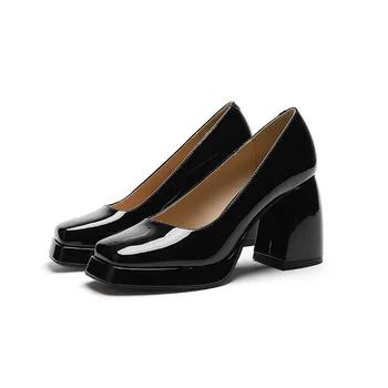 Дамски обувки на висок ток, Есен 2023, Нови непромокаеми обувки Mary Jane в платформата с квадратни пръсти и фин деколте, тънки обувки