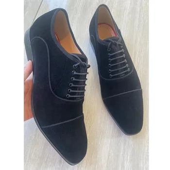 Нова мода мъжки обувки от черен велур, луксозни оксфордские обувки с високо качество на дантела, кожа официалната обувки Sapato Social Masculino
